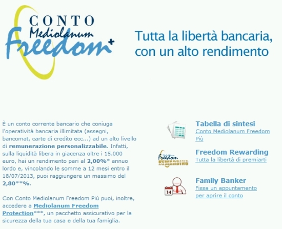 conto freedom mediolanum